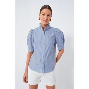 POMANDER PLACE Blue Striped Alicia Blouse Size M NWT Retail $118 Tuckernuck
